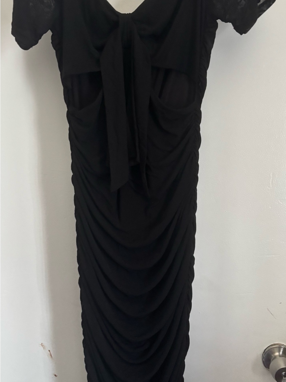 Fashion Nova Black Ruched Tie-Front Maxi Dress
